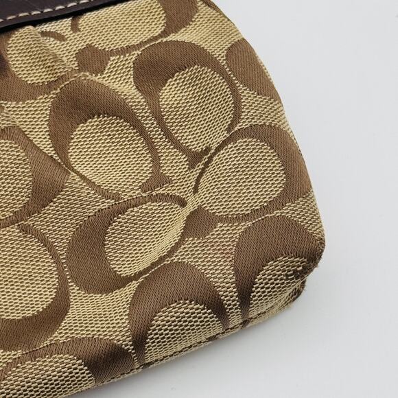 Coach Wristlet Signature Logo Brown Monogram Canvas Leather Trim Small Purse - Picture 7 of 14